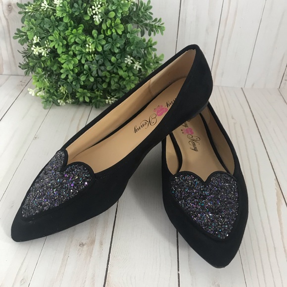 Penny Loves Kenny Shoes - Penny loves Kenny black suede heart flats Sz 9